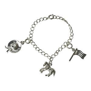 Vintage Silver Plate CHARM BRACELET 6" Horse American Flag Derby Hat Charms